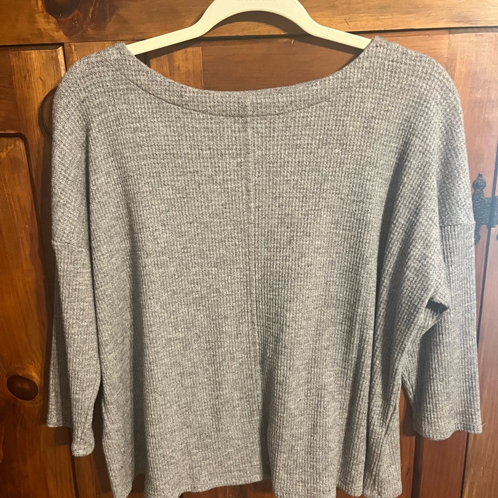 J. Jill Gray Crew Neck Sweater with 3/4 Sleeves
